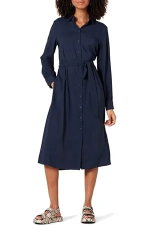 Amazon Abito Chemisier Midi a Maniche Lunghe in Georgette Donna, , XS