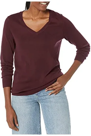 Amazon Maglione con Scollo A v A Maniche Lunghe Leggera con vestibilità Classica (Taglie Forti Disponibili) Donna, , XS