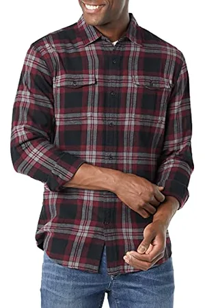 Amazon Camicia in Flanella con Due Tasche a Maniche Lunghe vestibilità Aderente Uomo, , L