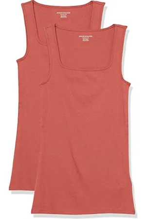 Amazon Canottiera con Scollo Quadrato vestibilità Aderente Donna, Pacco da 2, , XL