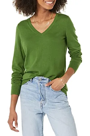 Amazon Maglione con Scollo A v A Maniche Lunghe Leggera con vestibilità Classica (Taglie Forti Disponibili) Donna, , XL