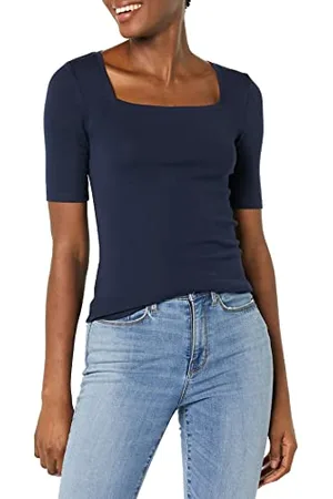 Amazon T-Shirt Aderente con Scollo Quadrato e Mezze Maniche Donna, , M