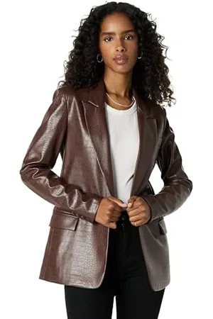 THE DROP Anouk Faux-Leather Long Blazer, , XXS