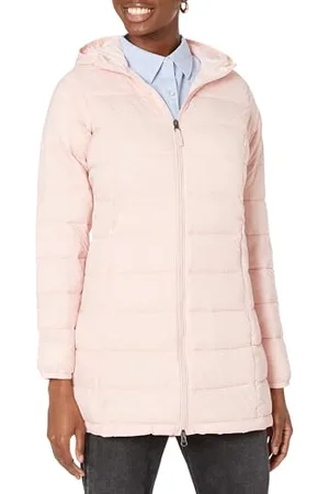 Amazon Piumino Lungo con Cappuccio Ripiegabile, Leggero e Impermeabile (Disponibile in Taglie Forti) Donna, Rosa Chiaro, XXL