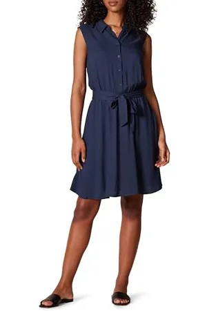 Amazon Abito Chemisier Senza Maniche in Tessuto dalla vestibilità Comoda Donna, , XS