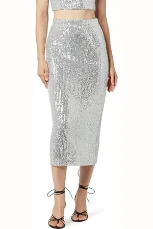 THE DROP Gonna da Donna, Bianca, Midi, con Paillettes, , XS