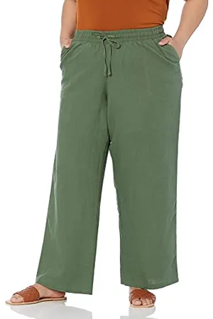 Amazon Pantaloni A Gamba Larga con Coulisse in Misto Lino vestibilità Comoda Donna, , 3XL Plus