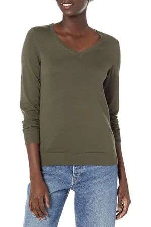 Amazon Maglione con Scollo A v A Maniche Lunghe Leggera con vestibilità Classica (Taglie Forti Disponibili) Donna, , XXL