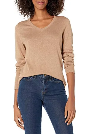 Amazon Maglione con Scollo A v A Maniche Lunghe Leggera con vestibilità Classica (Taglie Forti Disponibili) Donna, , S