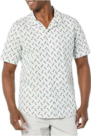 Amazon Camicia Estiva in Cotone a Maniche Corte Stile Resort Colletto con Bottoni Uomo, , XS