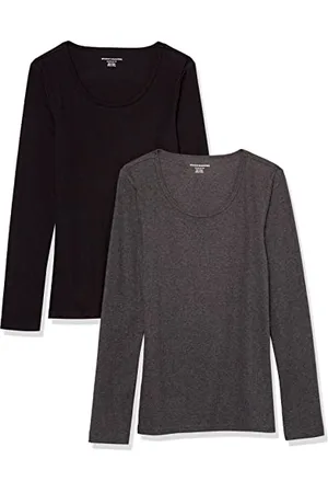 Amazon Maglione a Costine con Scollo Rotondo dalla vestibilità Aderente (Disponibile in Taglie Forti) Donna, Pacco da 2, , XXL