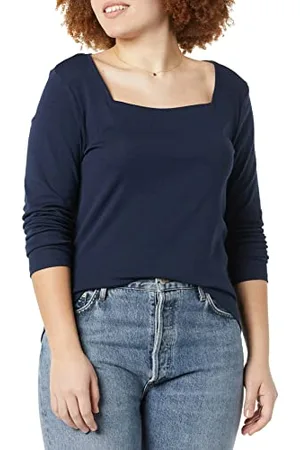 Amazon T-Shirt Aderente con Scollo Quadrato A Maniche Lunghe Donna, , XS