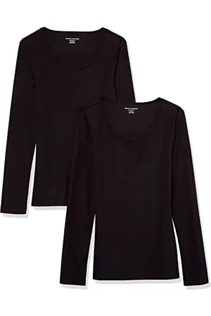 Amazon Maglione a Costine con Scollo Rotondo dalla vestibilità Aderente (Disponibile in Taglie Forti) Donna, Pacco da 2, , XS