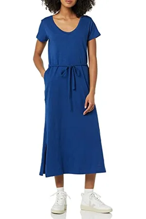 Amazon Abito a Maglietta Medio a Maniche Corte con Cintura Donna, , XS