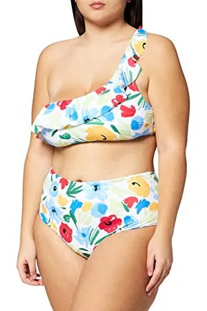 IRIS & LILLY Set Bikini con Slip a Vita Alta e Reggiseno Imbottito Monospalla Donna, , 44