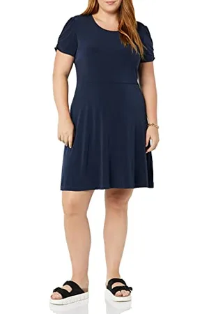 Amazon Abito a Trapezio a Girocollo con Maniche Corte Arricciate (Disponibile in Taglie Forti) Donna, , XXL