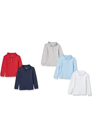 Amazon Polo in Tessuto Interlock a Maniche Lunghe Bambine e Ragazze, Pacco da 5, , 8 Anni
