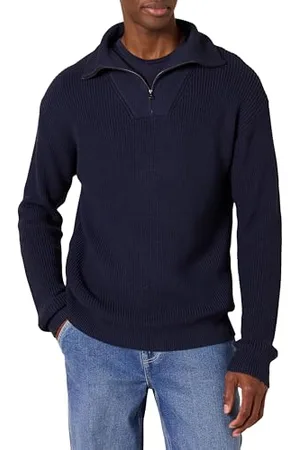 Amazon Maglione dalla vestibilità Comoda in Maglia a Costine con Zip Corta Uomo, , XS