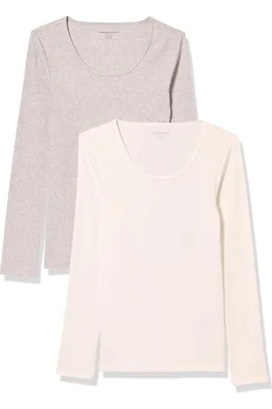 Amazon Maglione a Costine con Scollo Rotondo dalla vestibilità Aderente (Disponibile in Taglie Forti) Donna, Pacco da 2, , XXL