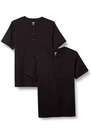 Amazon Maglietta Serafino A Maniche Corte in Cotone vestibilità Slim-Fit Uomo, Pacco da 2, , XL