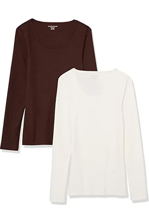 Amazon Maglione a Costine con Scollo Rotondo dalla vestibilità Aderente (Disponibile in Taglie Forti) Donna, Pacco da 2, , XXL Plus