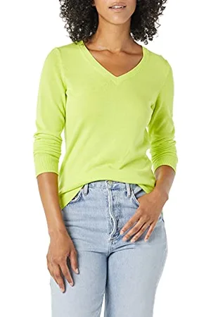 Amazon Maglione con Scollo A v A Maniche Lunghe Leggera con vestibilità Classica (Taglie Forti Disponibili) Donna, , M