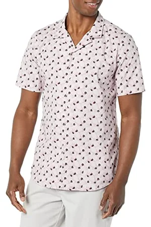 Amazon Camicia Estiva in Cotone a Maniche Corte Stile Resort Colletto con Bottoni Uomo, , XS