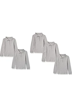 Amazon Polo in Tessuto Interlock a Maniche Lunghe Bambine e Ragazze, Pacco da 5, , 2 Anni