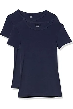 Amazon T-Shirt Girocollo a Maniche Corte Slim Donna, Pacco da 2, , S