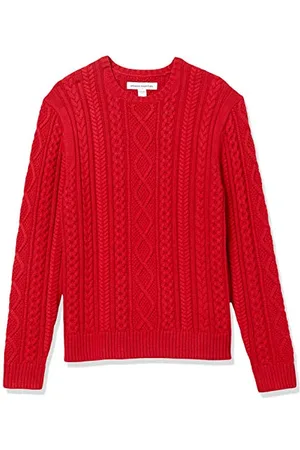 Amazon Maglione da Pescatore Girocollo a Coste a Manica Lunga in Cotone 100% Uomo, , M