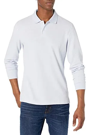 Amazon Polo in piqué a Maniche Lunghe vestibilità Aderente Uomo, , XL