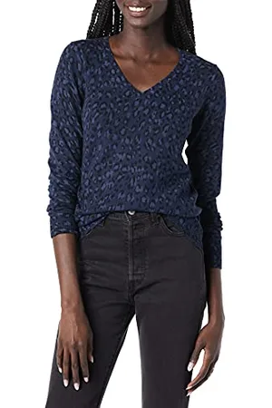 Amazon Maglione con Scollo A v A Maniche Lunghe Leggera con vestibilità Classica (Taglie Forti Disponibili) Donna, , M