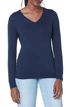 Amazon Maglione con Scollo A v A Maniche Lunghe Leggera con vestibilità Classica (Taglie Forti Disponibili) Donna, , XS