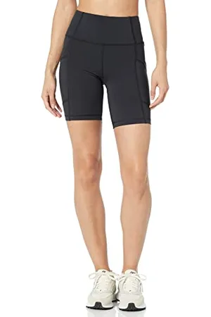 Amazon Pantaloncini da Bici Sportivi Modellanti a Vita Alta da 18 cm con Tasche Donna, , L
