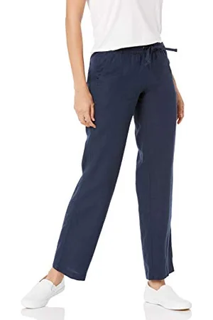 Amazon Pantaloni A Gamba Larga con Coulisse in Misto Lino vestibilità Comoda Donna, , XL