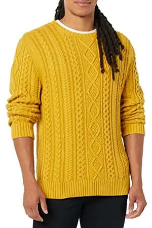Amazon Maglione da Pescatore Girocollo a Coste a Manica Lunga in Cotone 100% Uomo, , L