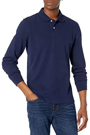 Amazon Polo in piqué a Maniche Lunghe vestibilità Aderente Uomo, , L