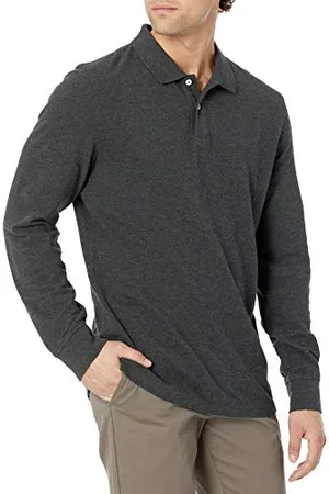 Amazon Polo in piqué a Maniche Lunghe vestibilità Aderente Uomo, , L