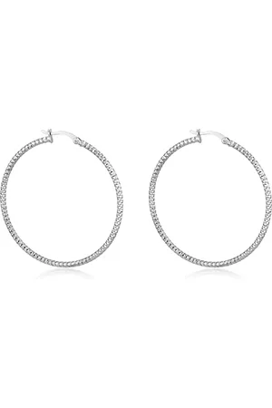 Amazon Orecchini a cerchio creole con taglio a diamante in Sterling rodiato