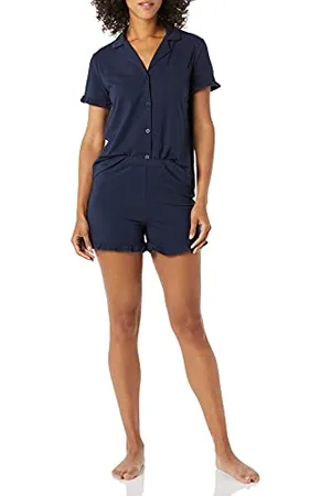 Amazon Set Pigiama con Colletto Intagliato in Modal e Cotone Donna, , L
