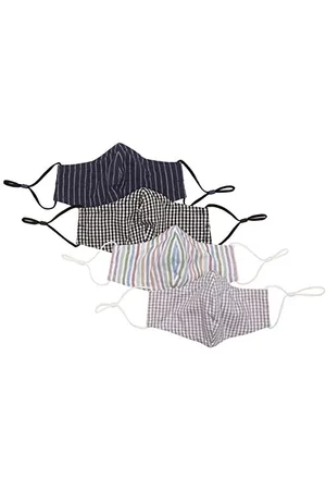 Quality Durables 4-Pack Reusable Woven Face Covering Maschera Costume, Strisce e Quadri, Small/Medium