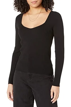 THE DROP Victoria Cropped Ribbed Sweetheart Neckline Sweater Maglione, , S