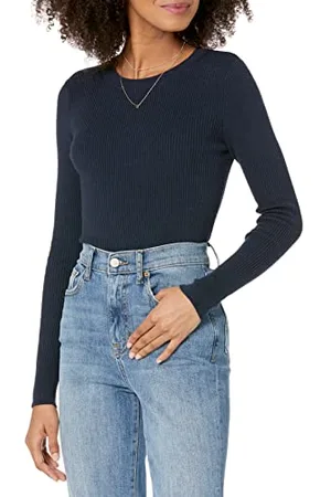 THE DROP Amber, maglione aderente, con scollo rotondo e tessuto a costine da Donna, , 4XL Plus