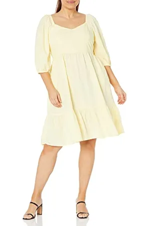 THE DROP Vestito Lexi da donna, con scollo a cuore, maniche a palloncino e punto smock sul retro, , 5XL Plus, taglia forte