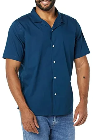 Amazon Camicia Estiva in Cotone a Maniche Corte Stile Resort, Slim-Fit Uomo, , XS