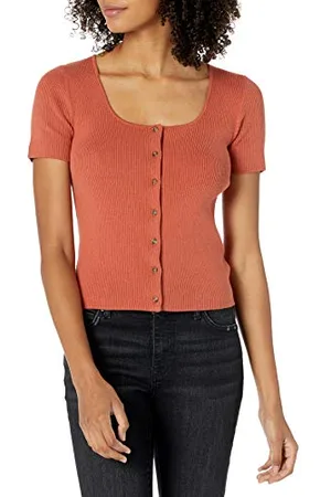 THE DROP Maxine Cardigan a Maniche Corte, con Abbottonatura Frontale, con Collo Squadrato da Donna, , XXL Plus