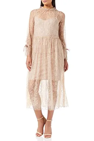 TRUTH & FABLE Marchio Amazon - Vestito Midi di Pizzo Donna, Multicolore (Multi), 42, Label: S