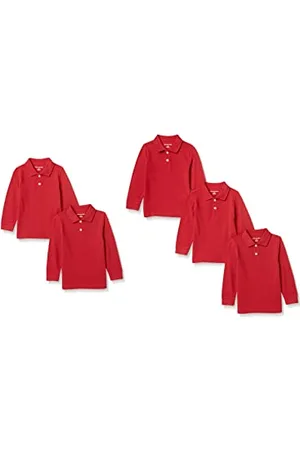 Amazon Polo in Filato piqué a Maniche Lunghe Bambini e Ragazzi, Pacco da 5, , 2 Anni