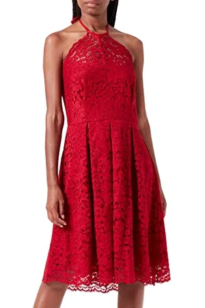 TRUTH & FABLE Marchio Amazon - Vestito Halter in Pizzo Donna, Rosso (Jester Red), 48, Label: XL