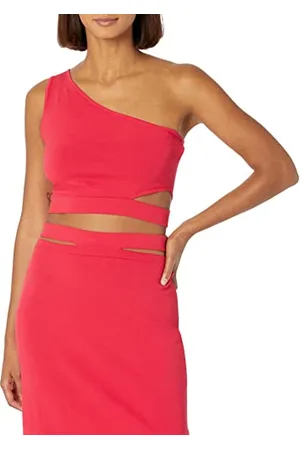 THE DROP Valentina Cropped One Shoulder Cut-out Sweater Top da Donna, , XL